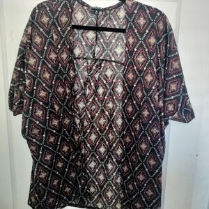 Torrid 0 Geometric Diamond Patterned Open Front Cover Up Kimono Top Large